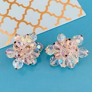 Vintage AB Aurora Borealis Cluster Clip-on Earrings